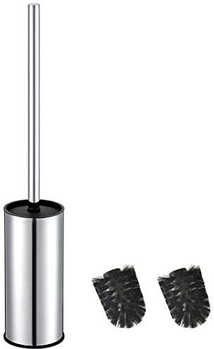BGL- Portascopino per WC cromato, in acciaio inox, rotondo, con scopino e supporto per bagno (cromo)