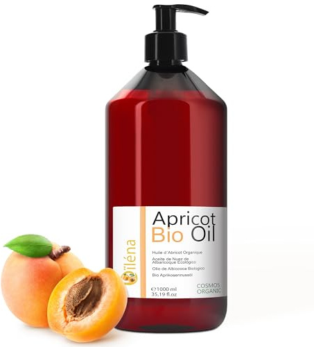 Oïléna BIO Extra 100% Ren Kallpressad Aprikosolja Förstärkningsolja Solbränna Efter Solen Babyolja Nagelolja för Naglar Ansikte Kropp Hår 1000 ml