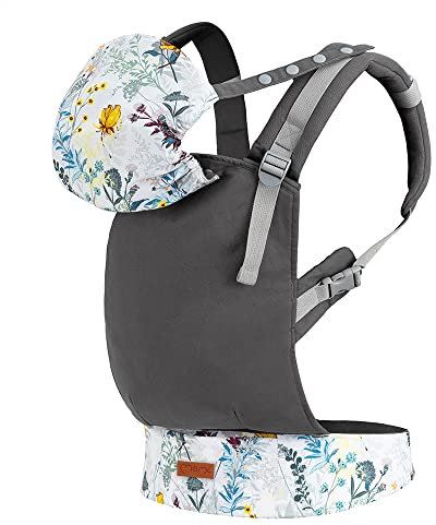 MoMi COLLET Babytrage für Kinder im Alter 3-48 Monate (4-20 kg Körpergewicht), 2 Tragepositionen mit 6 Einstellpunkten, mit Kapuze und einer Köpfchenstütze für das Baby