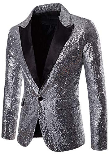 Men's Shiny Sequins Suit Jacket Blazer One Button Tuxedo for Party,Wedding,Banquet,Prom