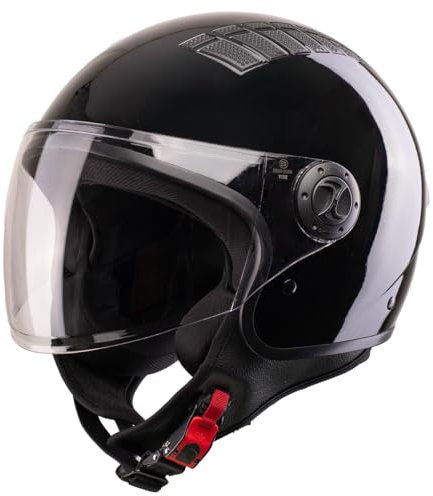 VINZ Como Jethelm mit Visier ECE 22.06 Zertifiziert | Roller Helm Mopedhelm Für Motoroller & Vespa | Herren & Damen | Motorradhelm in XS-XL | Erhältlich in 4 Farben - Schwarz
