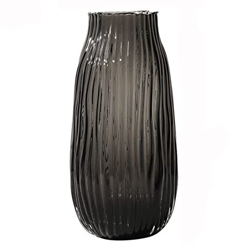 Black Grey Glass Vase for Flowers,Dark Grey Bud Tall Glass Vases,H-12.2 Simple Striped Design for Home Floor Decor,Farmhouse Decor, Centerpiece Coffee Table Decorations(smoke grey 31cm)