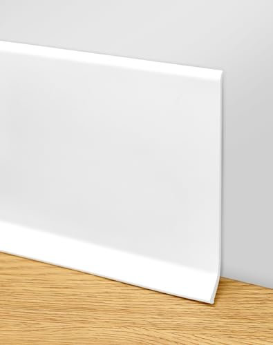 QWORK® 5m Zócalo Adhesivo Flexible - Zócalo PVC -10cm x 12mm - Estilo Minimalista - Blanco