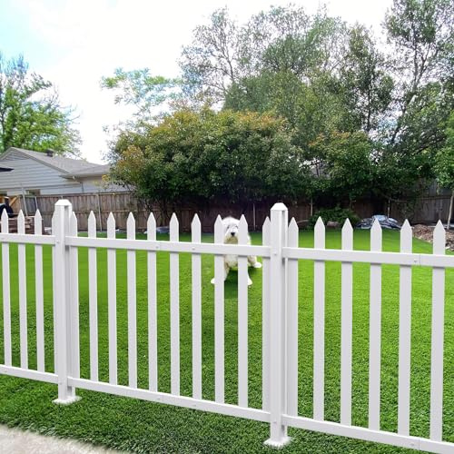E&K 1 Set 36 H x 84 W Vinyl White Picket Fence Panels Decorative Fencing for Front Porch Yard Garden Pool (34 Pickets, Straight)