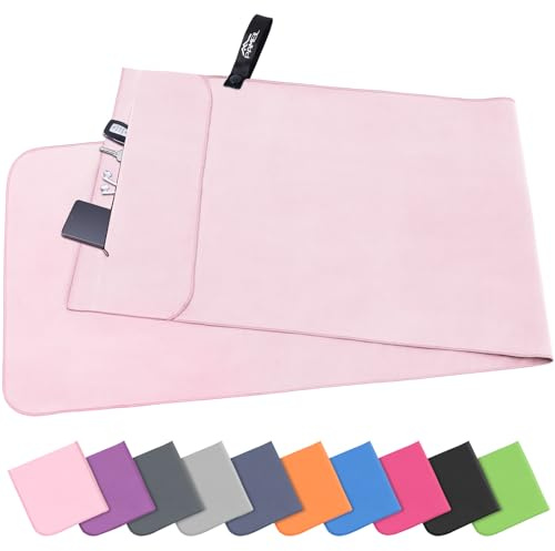 Pameil Serviette Microfibre 120 x 50 cm, Séchage Rapide & Ultra Absorbante Serviette Sport Musculation avec Poche Zippée, la Serviette de Sport et Serviette Voyage Parfaite (Rose)