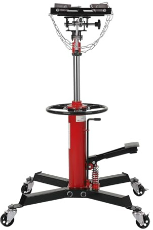 JustSmart Hydraulic Transmission Jack 1322 LBS (3/5 Ton) Capacity 33.8-69 Lifting Height 2 Stage Hydraulic Telescoping Jack, Trans Jack Stand Heavy Duty with Foot Pedal and 360° Swivel Wheel, Red