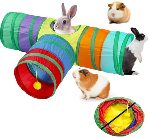 Guinea Pig and Rabbit Tunnel - Collapsible 3 Way Pet Tube, Accessories for Small Animals, Running and Hiding Hides