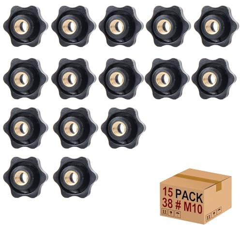 Stjärnhandtagsmutter stjärnmuttrar 15 stycken M10 × 38 mm inre gänga klämknapp handtagsmuttrar flänsmuttrar klämmutter genom hål stjärnhuvud för verktygsmaskin, maskin (M10)