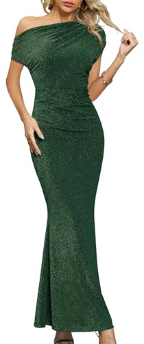 Missufe Dam aftonklänning cocktailklänning balklänning lång bröllop festlig elegant maxi sjöjungfru bodycon one shoulder klänningar, Mörkgrön, S