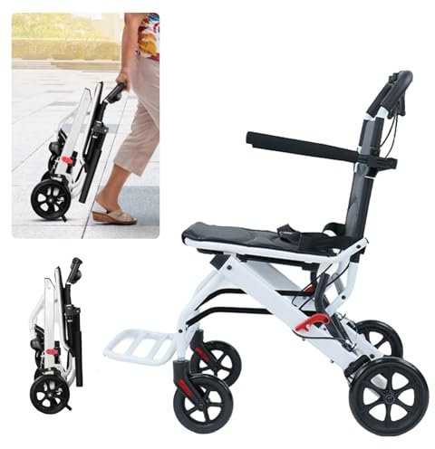 funrautz Sedia a rotelle pieghevole leggera per adulti, sedia a rotelle portatile con cinghia di sicurezza regolabile, telaio in acciaio al carbonio, sedia a rotelle compatta facile da piegare per