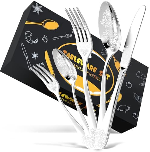 DRAGON RIOT Posate Acciaio Inox da 40 Pezzi, Set di Posate Argento per 8 Persone, Composto da Coltelli da Tavola, Forchette e Cucchiaini, Adatto per Casa, Ristoranti e Feste