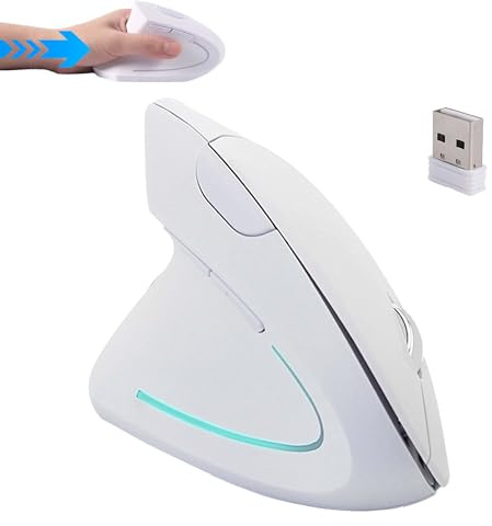 Trådlös mus, ergonomisk, vertikal tyst bärbar mus, för vänsterhänta användare, med 2,4 GHz USB-mottagare, för bärbar dator, dator, dator, present till barn flickor kvinnor, lindrar handledssmärta (vit