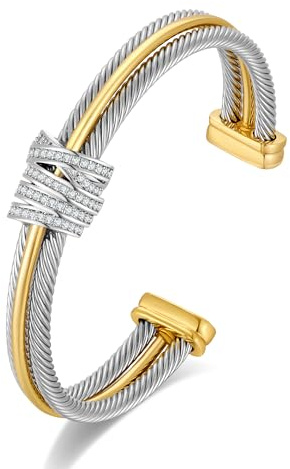 TOVABA Brazalete Dorado Plata Mujer, Pulsera Metálica Bicolor con Diseño Moderno, Joyería Elegante para Mujer