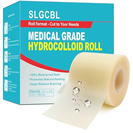 Hydrocolloid Roll, 5 cm x 180 cm Pansement Hydrocolloïde Auto-Adhésif, Format à Découper, Souple, Imperméable et Ultra-Absorbant Rouleau Hydrocolloïde