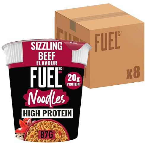 FUEL10K Sizzling Beef High Protein Instant Noodles Snack Pot 87 g (Pack of 8)