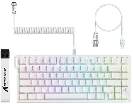 ATTACK SHARK R82 HE 75% Trådbunden Gamingtangentbord med C01ULTRA LED-kabel, Magnetiska Switchar, 5-lagers Ljuddämpning, 8000Hz Polling Rate, Ultra-Precision 0,005mm RT-teknik, RGB (Vita konturer)