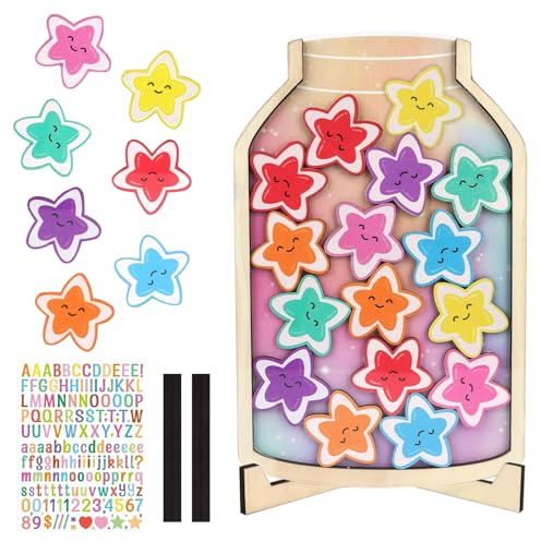 Belohnungssystem Kinder, Belohnungsglas Magnetisch Belohnungstafel Kinder Lehrerbedarf Belohnungsglas Sterne Mit Holzhalter Und 28 Stern Belohnungssystem Grundschule Für Klassenzimmer Zu Hause