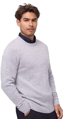 DANISH ENDURANCE Merino Wool Jumper Cashmere Blend, Premium Knit Crew Neck Pullover, Luxuriously Soft, for Men Light Grey Melange L