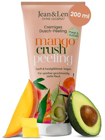 Jean & Len Duschpeeling Mango & Avocado, mit natürlichen Peelingkörpern, sanfte Reinigung, kann eingewachsene Haare vorbeugen, ohne Mikroplastik & Silikone, veganer Body Scrub, 200 ml