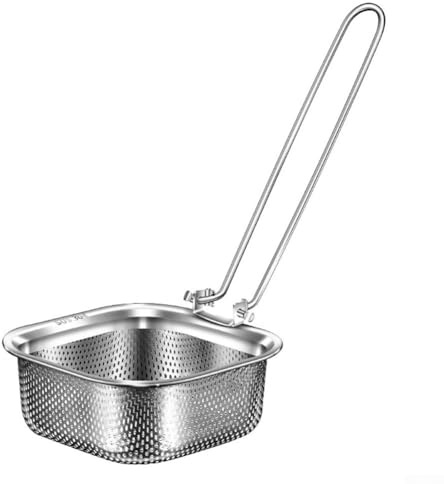 Bulevisiter Cucchiaio pieghevole con manico lungo, in acciaio inossidabile 304, colino pieghevole per pentole calde, setaccio a rete drenante per frittura e setacciatura (quadrato)