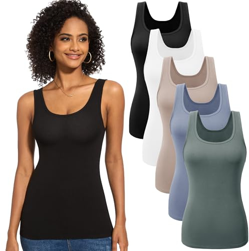 JOVCOVL Lot de 3/5 Débardeurs Femme Basic Coupe ajustée Col U sans Manches