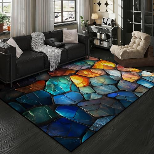 6x9 Colorful Stones Rug, Abstract Stones Rug, Rainbow Marble Rugs, Luxury Marble Rugs, Crystal Gemstone Carpet, Non-Slip Washable Carpet, Abstract Living Room Bedroom Kitchen