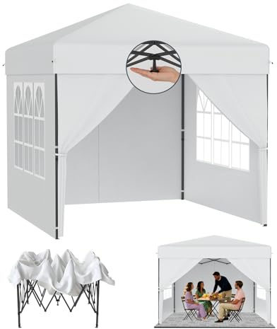 ACXIN Pärgola 2,5x2,5m Pop Up, Uppställbart tält med höjdjustering på 3 nivåer, festtält med silver Oxford-tak, trädgårdspergola med rep och transportväska (Vit, med)
