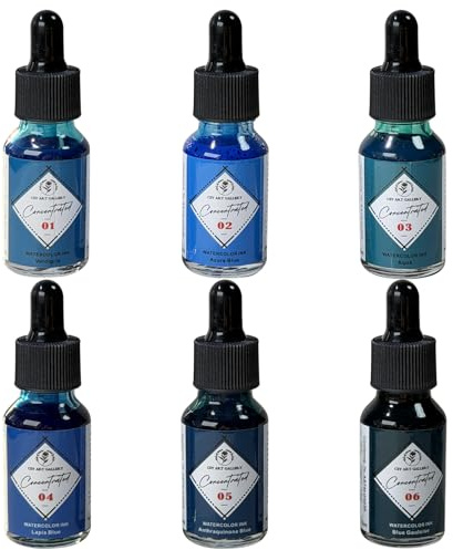 CSY Art Gallery Liquid Watercolour Mixing Set 6x15ml- Drawing Ink -Calligraphy Inks -Vibrant Ink Colors for Illustration,Scrapbooking,Comics, Manga, Art Journalling (Water Lily Set)