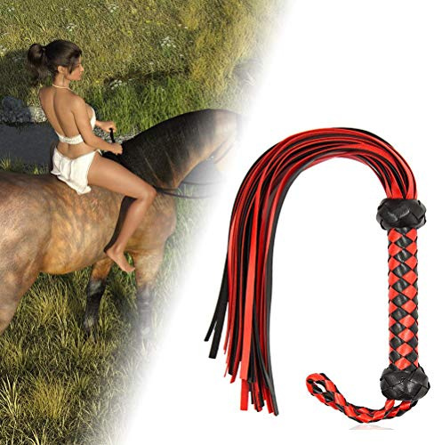 Julihai Artificial Leather Horse Riding Whip, Fun to Play Flogger for Cosplay and Training, Comfortable Faux Leather Whip with 23.4in Total Length (Red+black)