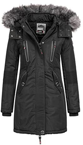 Geographical Norway - Giacca invernale da donna Coracle/Coraly XL con cappuccio in pelliccia Nero II M