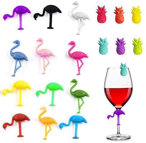Silikon Weinglas Marker, Getränk Marker, Flamingo/Ananas Glas Marker, Marker Wiederverwendbares Party Empfangsglas, Party Weinglas Marker Getränk Marker Etikett, Party Bar Tischdekoration (18 Stück)