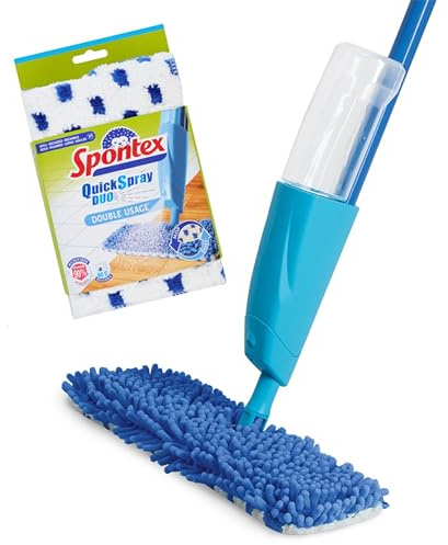 Spontex Quick Spray Duo - Sprühwischer mit waschbaren Mikrofaserbezügen - Reinigt Laminat-, Holz- & Fliesenböden - No-Touch-Ersatzbezug für saubere Hände
