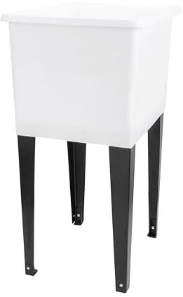 White Space Saver Utility Sink by JS Jackson Supplies, Freestanding Tehila Space Saving Laundry Tub, Black Metal Legs with P-Trap Kit