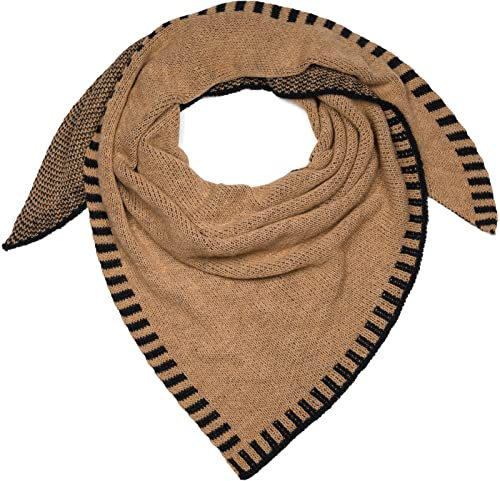 styleBREAKER Damen XXL Strick Dreieck Schal mit 2-Farbigem Strickmuster, Maxi Schal, Dreieckstuch, Warmes Winter Tuch 01020043, Farbe:Braun-Schwarz
