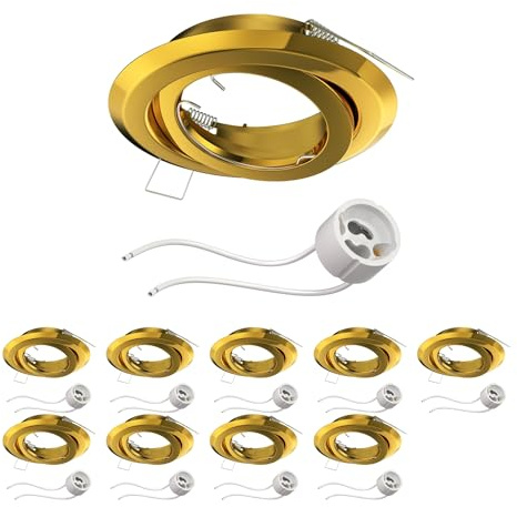 ledscom.de 10x marco empotrable de techo FABI, redondo, orientable, dorado brillante (GU10/MR16/GU5.3/50mm) incl. casquillo
