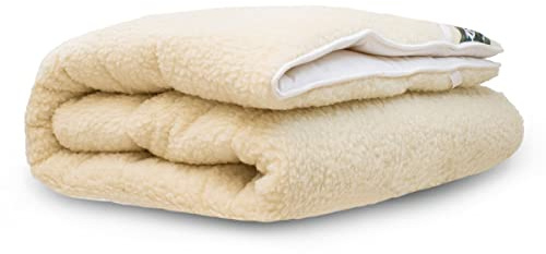 Terschellinger Lammflor Wollunterbett - 100% IWS-Schurwollauflage - 2-in-1 ganzjährige Matratzenauflage mit weicher Wolle und kühlender Baumwolle - 140 x 200 cm Double Size