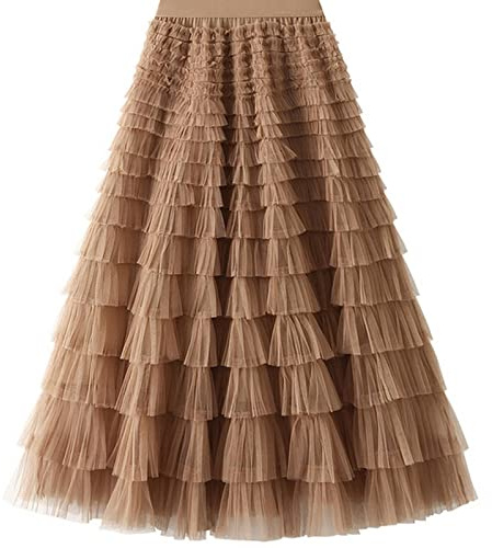 COTCLO Falda larga de tul para mujer, falda larga para primavera, verano, negro, rosa, cintura alta, plisada, caqui, Talla única