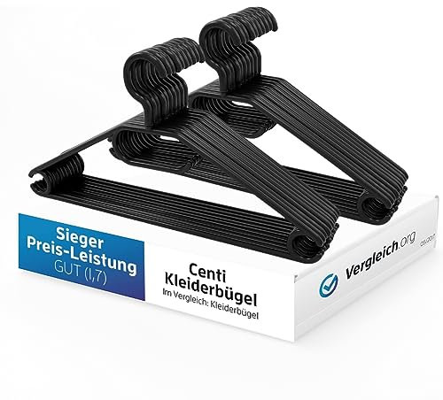 Kleiderbügel schwarz 20 Stück, Kleiderbügel platzsparend aus Kunststoff, Schwarze Kleiderbügel Plastik 100% Recyclingmaterial, Hemden Kleider Bügel schwarz 41 cm Länge, Made in EU, Model: Kaya