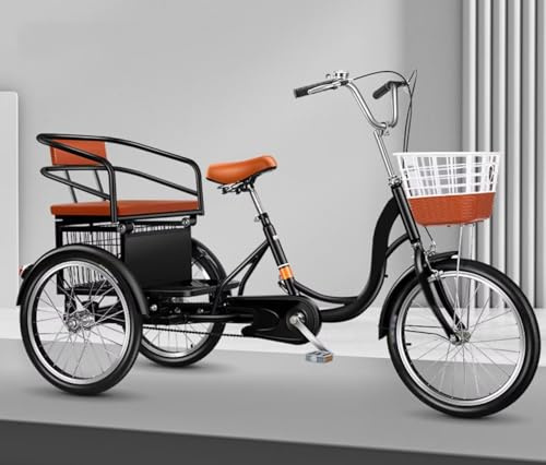 LSQXSS Outdoor Cruiser Bikes with Passenger seat,Elderly Adult Scooter Tricycle with Sensitive Brake,Leisure Shopping cart Rickshaw Pedal Bicycle,Tandem Tricycle