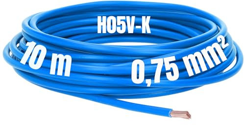 Kalitec 10 Meter H05V-K 0,75 mm² blau Verdrahtungsleitung I Aderleitung I PVC Einzelader I Litze 0,75mm2 I Verdrahtung feindrätig I Einzelleitung I Kabel eindrähtig I Schaltdraht flammwidrig