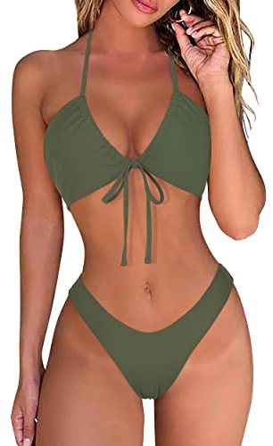 DOULAFASS Damen Bikini Set Sexy Bikini Brazilian Style Niedriger Taille String Triangel 2tlg Bikini