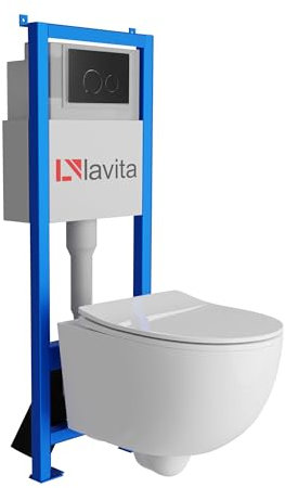 Lavita LAV 101 Élément mural pour WC 40 cm + évier mural suspendu Brava sans bord + panneau de commande LAV 200.4.4 noir | Kit complet | Réservoir de chasse encastré | WC complet