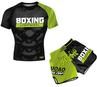 Freebily Kinder Jungen Trainingsanzug Boxing Kleidung Shorts T-Shirt Set Für MMA Muay Thai Sanda Kleidung Fitness Workout Sportbekleidung Grün&Schwarz_A 122-128