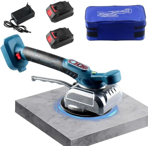 Maquina Vibratoria para Azulejos, Ventosas para Azulejos - 5 Velocidades Ajustables - Ventosa de 12 × 12 cm - para Azulejos de 0.2-1m con Batteries ×2