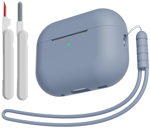 KOKOKA Silikon Hülle Schutzhülle Kompatibel für Airpods Pro 2/1 2023/2022/2019 mit Reinigungsset und Silikonband, Stoßfeste Weiche Schutzhülle Case für Airpods Pro 2nd/1st Generation, Gray Blue