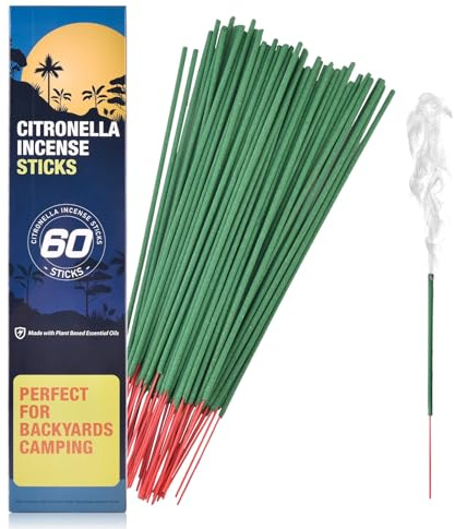 Citronella Incense Sticks Outdoors 60 Pieces per Box, for Patio/Citronella Oil/Lemongrass Oil/Made from Natural Plants