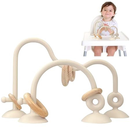 LYNSAN Jouet Ventouse Chaise Haute Bebe, Baby Jouets Montessori, Jouet Silicone Ventouse, Jouets d'éveil pour Bébé, Jouet Bain Bébé, Cadeau Enfant Fille et Garçon pour bébé, Beige