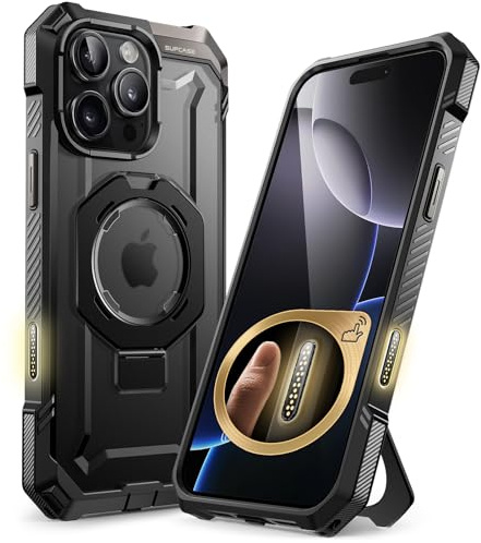 SUPCASE for iPhone 16 Pro Max Case with Camera Control Capture Button (Unicorn Beetle Grip), [Built-in Stand] [Compatible with MagSafe] Heavy Duty Magnetic Phone Case for iPhone 16 Pro Max (Black)