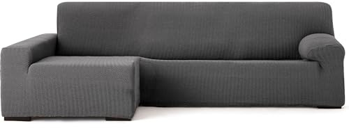 ECOMMERC3 | Copridivano Chaiselongue Braccio Lungo Sinistra Super Elastico Bielastico - Copridivano Chaiselong Colore Grigio Scuro con Schiume di Tenuta e Gomme di Valida Regolazione Destra o Sinistra