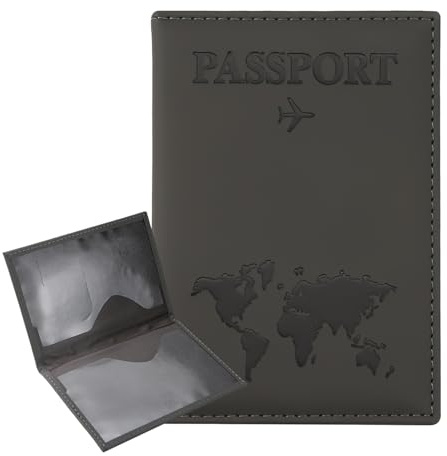 ILIYAH étui Passeport Porte-Passeport Porte-Monnaie de Voyage Housse Passeport française Fentes pour Cartes Documents de Voyage Organisateur(Gris Profond)
